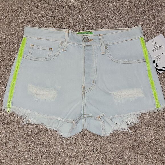 SANDRINE ROSE By Free People Women's Blue Side Zip Distressed Shorts Size 25 NWT - Picture 2 of 14